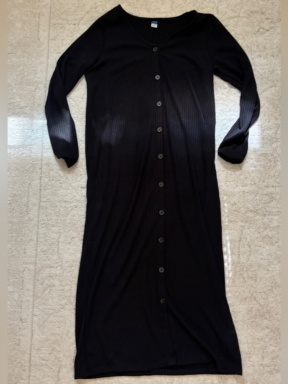 Old Navy Black Ribbed Maxi Button-Front Dress